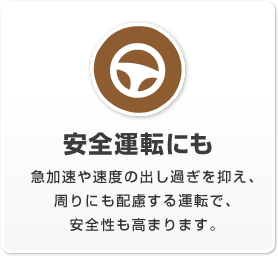 ポイント3:安全運転にも　急加速や速度の出しすぎを抑え、周りにも配慮する運転で、安全性も高まります。